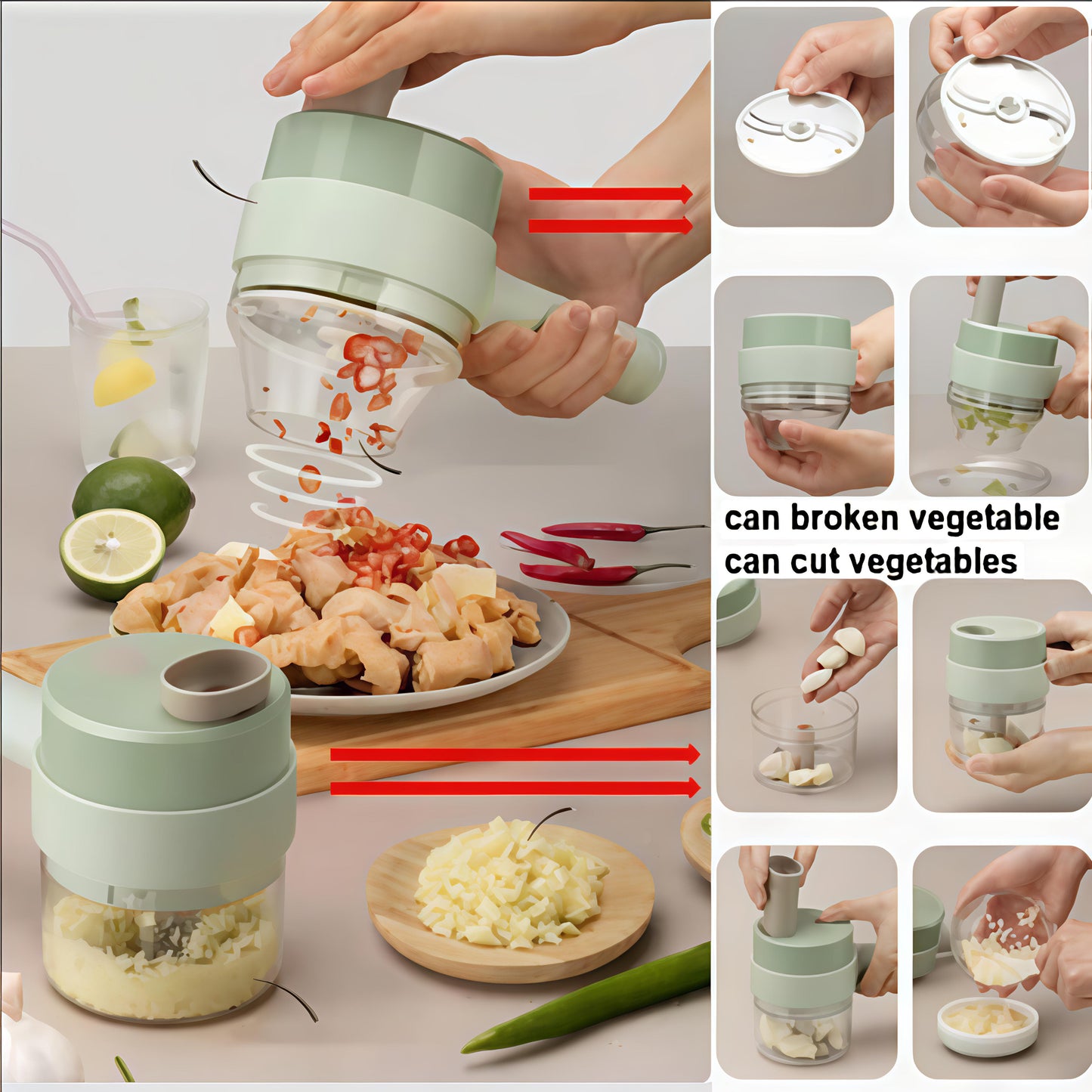 4in1 Electric Handheld Multifunctional Vegetable Chopper & Slicer Set.