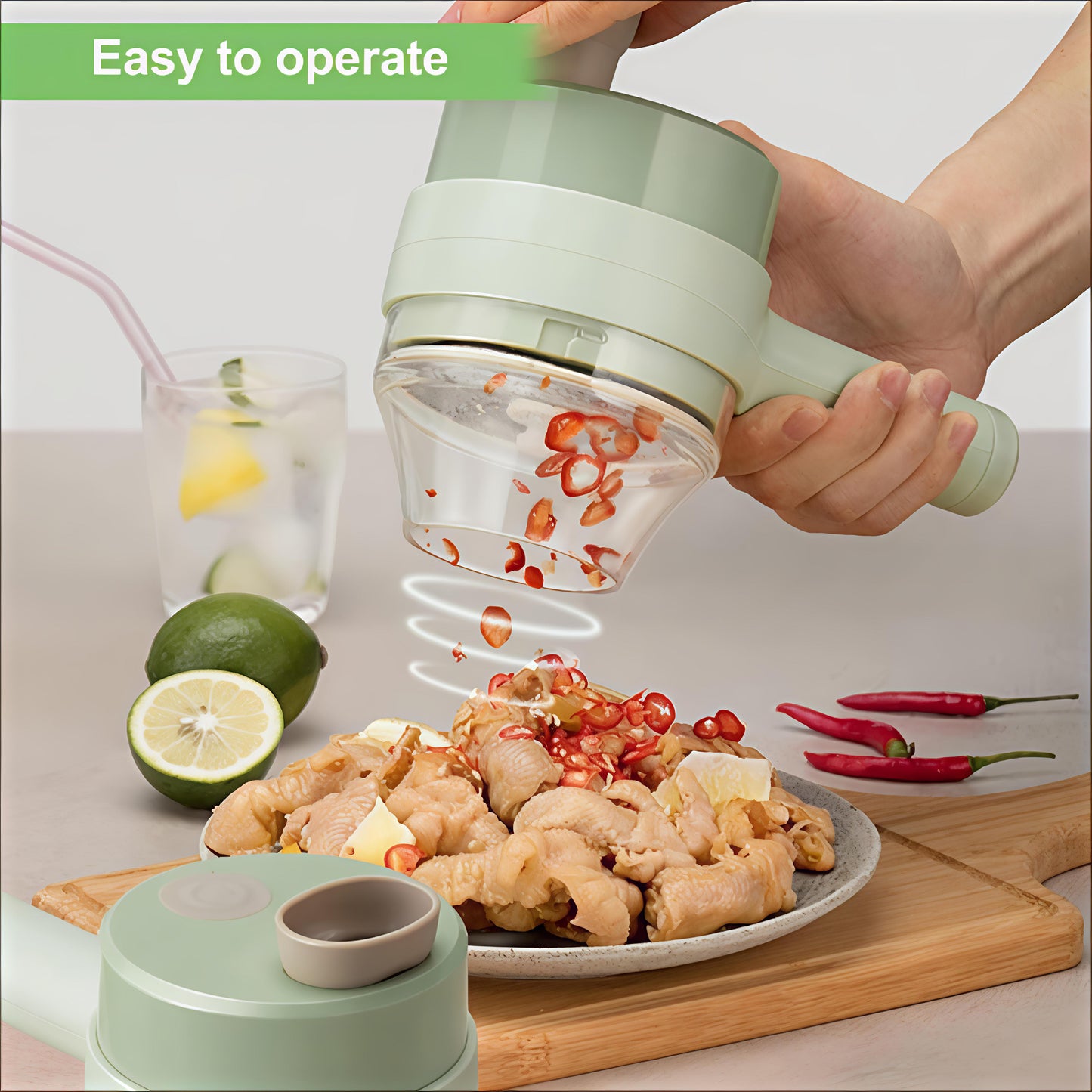 4in1 Electric Handheld Multifunctional Vegetable Chopper & Slicer Set.