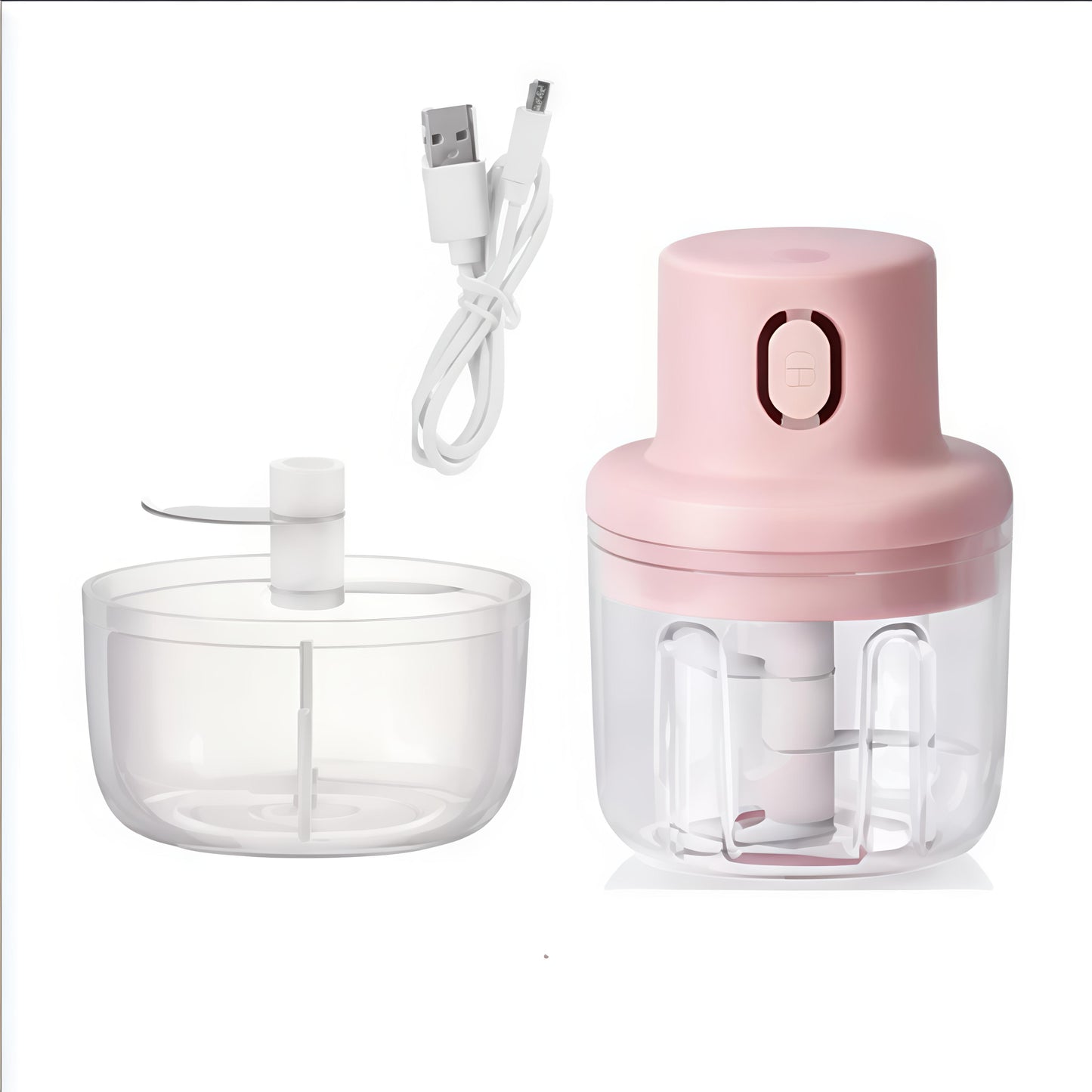 A mini food processor designed for chopping garlic, vegetables, and other small food items.