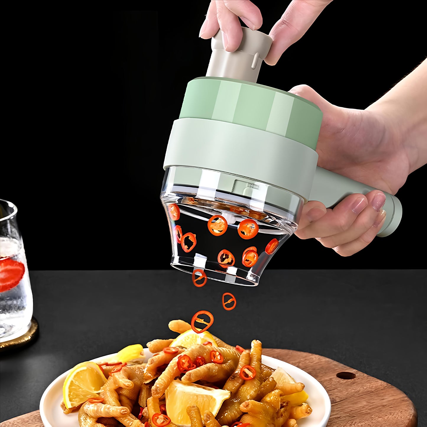 4in1 Electric Handheld Multifunctional Vegetable Chopper & Slicer Set.