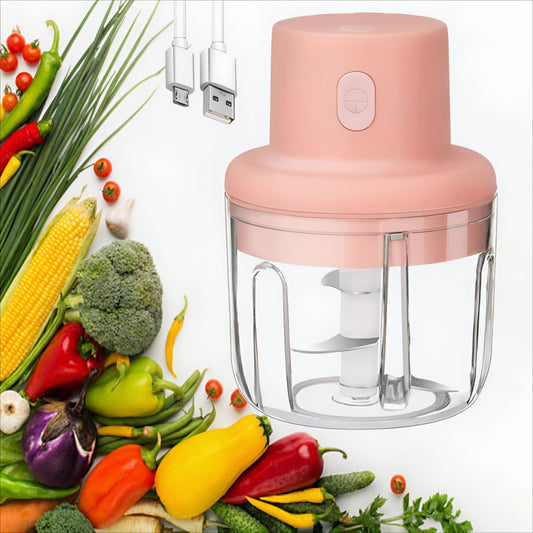 A mini food processor designed for chopping garlic, vegetables, and other small food items.