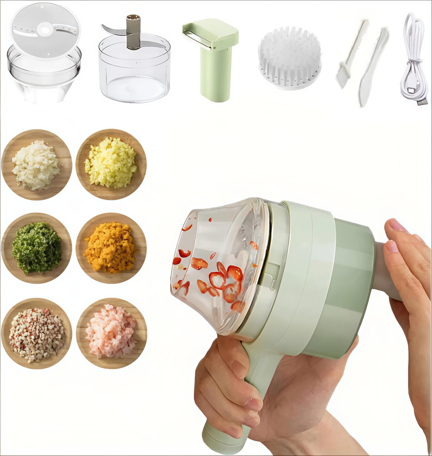 4in1 Electric Handheld Multifunctional Vegetable Chopper & Slicer Set.